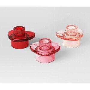 3pk Glass Heart Valentine's Candle Holders